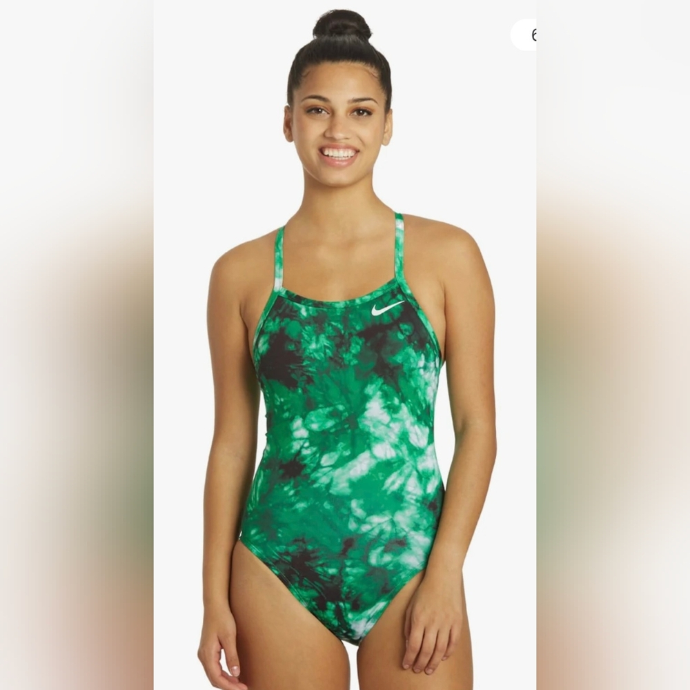 NWT Nike Hydrastrong Tie Dye Crossback One Piece Swimsuit Size 36 (10) Green